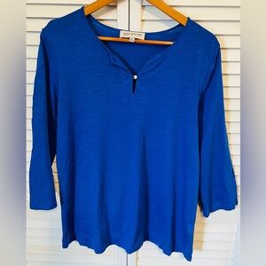 Jones New York Blue Cotton Knit Pullover Top Sz XL